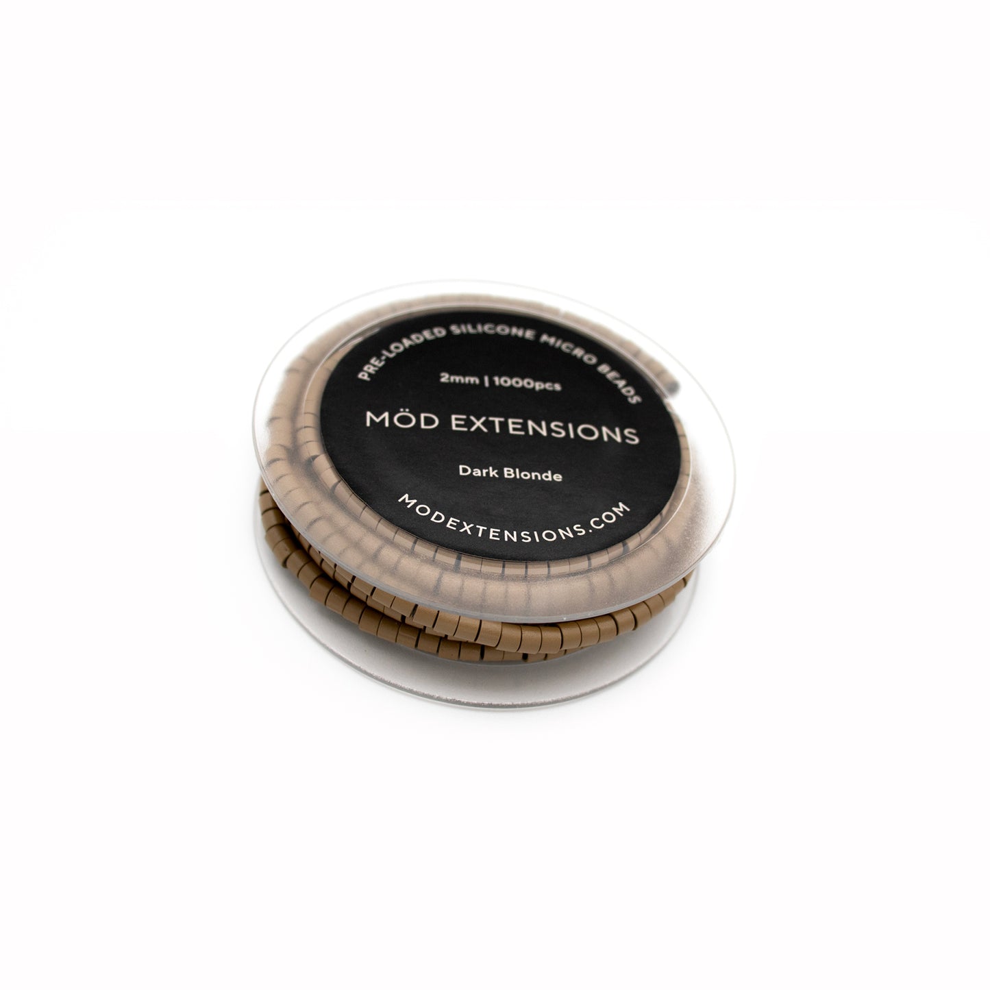 Dark blonde pre-loaded silicone micro beads on white background