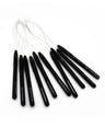 black handle hair threaders on white background